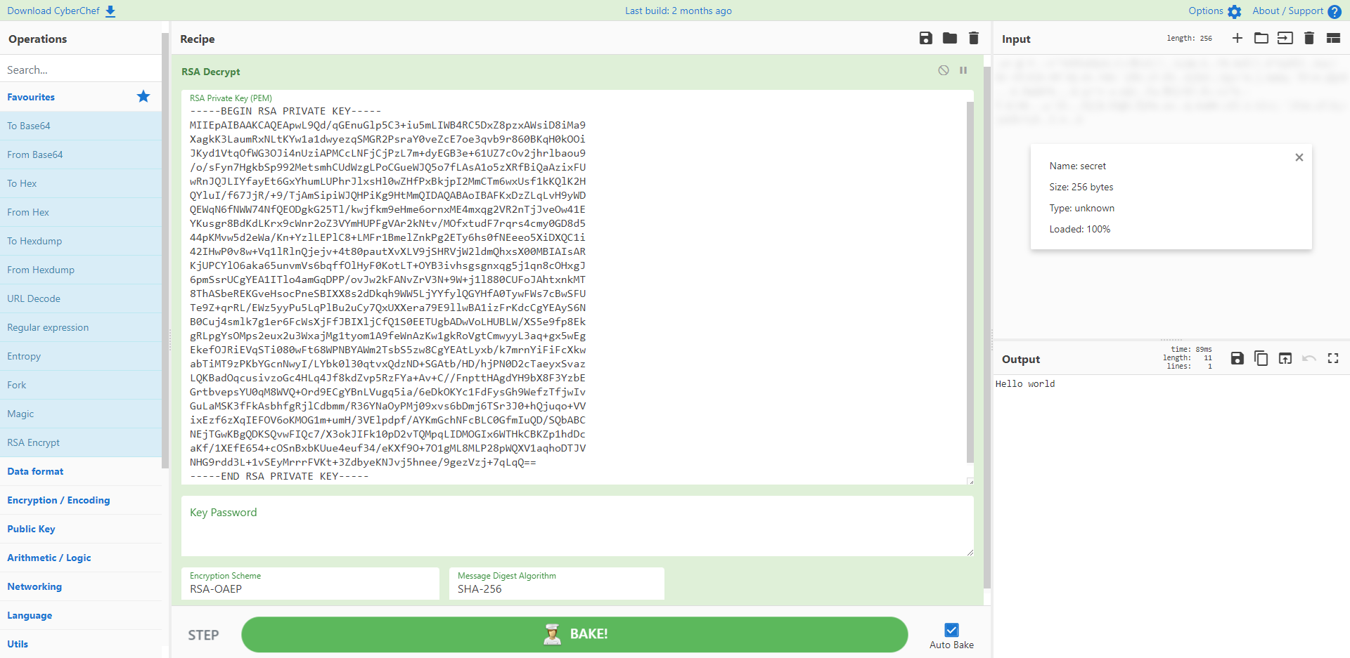 decrypting 'Hello world' with RSA
